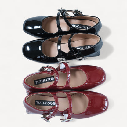 Wine Red Ballet Strap Mary Jane Flats - tutufox - shoes