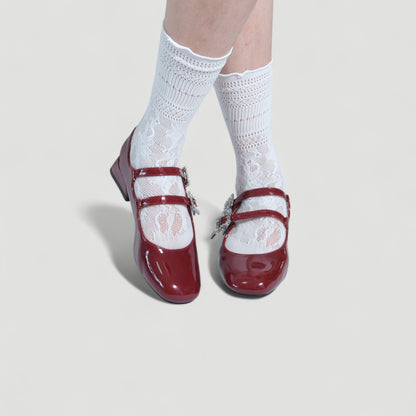Wine Red Ballet Strap Mary Jane Flats - tutufox - shoes