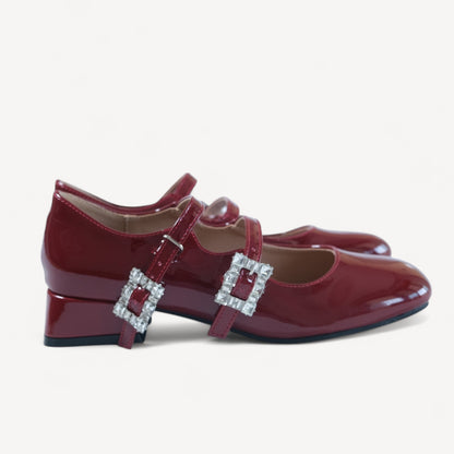 Wine Red Ballet Strap Mary Jane Flats - tutufox - shoes