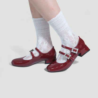 Wine Red Ballet Strap Mary Jane Flats - tutufox - shoes