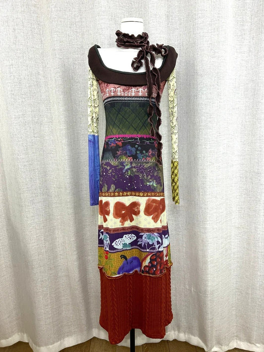 Winter Christmas Designer Print Color - Block Fitted Dress - tutufox - 