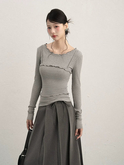 Winter French - Style Crewneck Two - In - One Fitted Long - Sleeve T-Shirt For Layering - tutufox - 