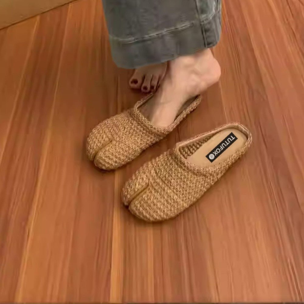 Woven Black Split Toe Women’s Slide Sandals Tabi - tutufox - tabis