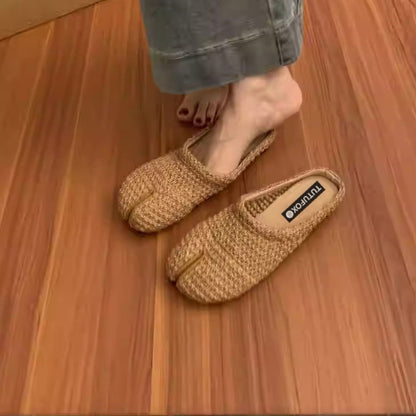 Woven Black Split Toe Women’s Slide Sandals Tabi - tutufox - tabis