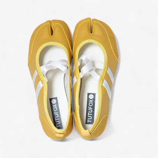 Yellow Ballet Split Toe Stretch Tabi Flats - tutufox - tabis