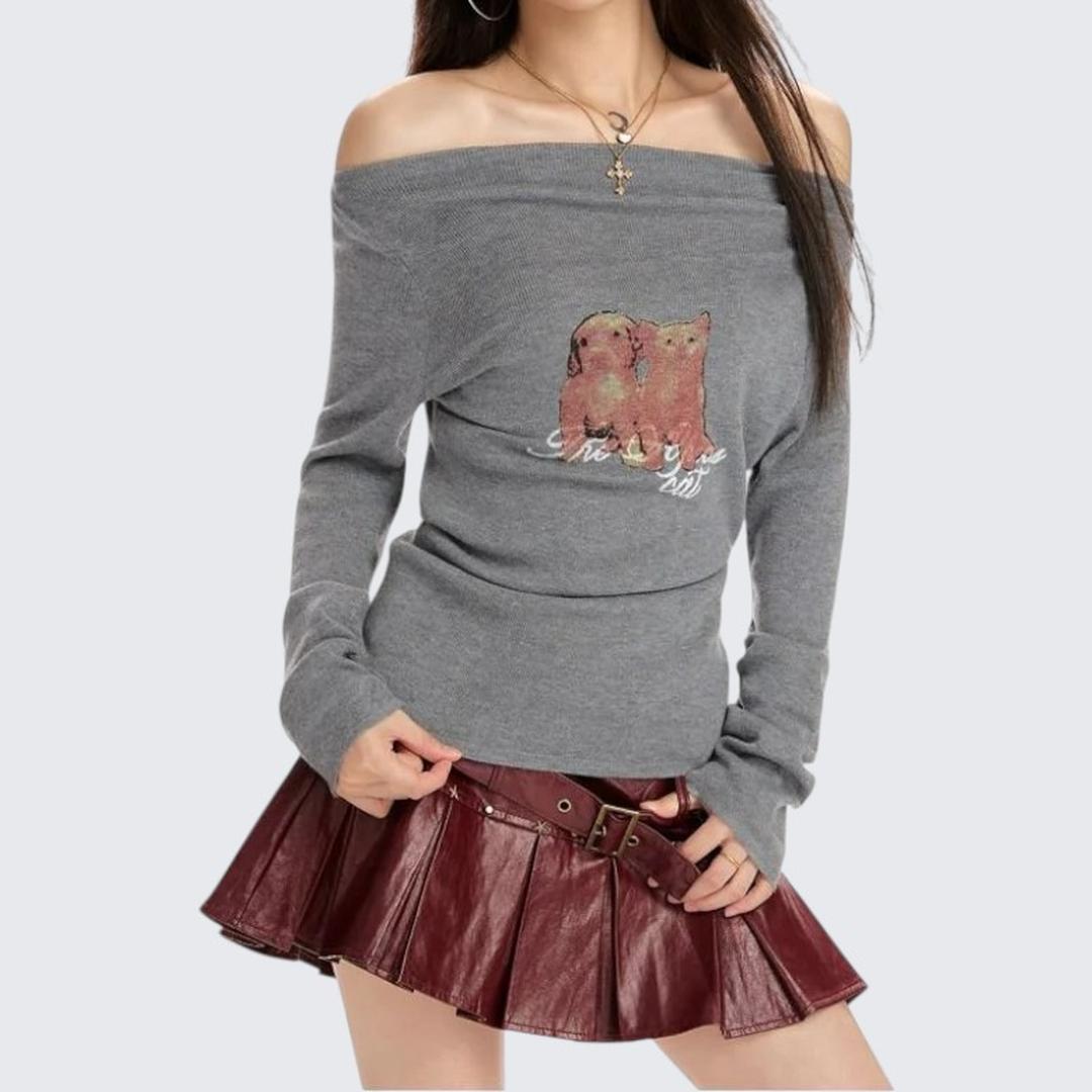 Yellow One - Shoulder Printed Long - Sleeve Sweater For Women - Spring & Autumn - tutufox - 