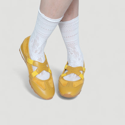 Yellow Soft Leather Ballet Sneaker Flats - tutufox - shoes