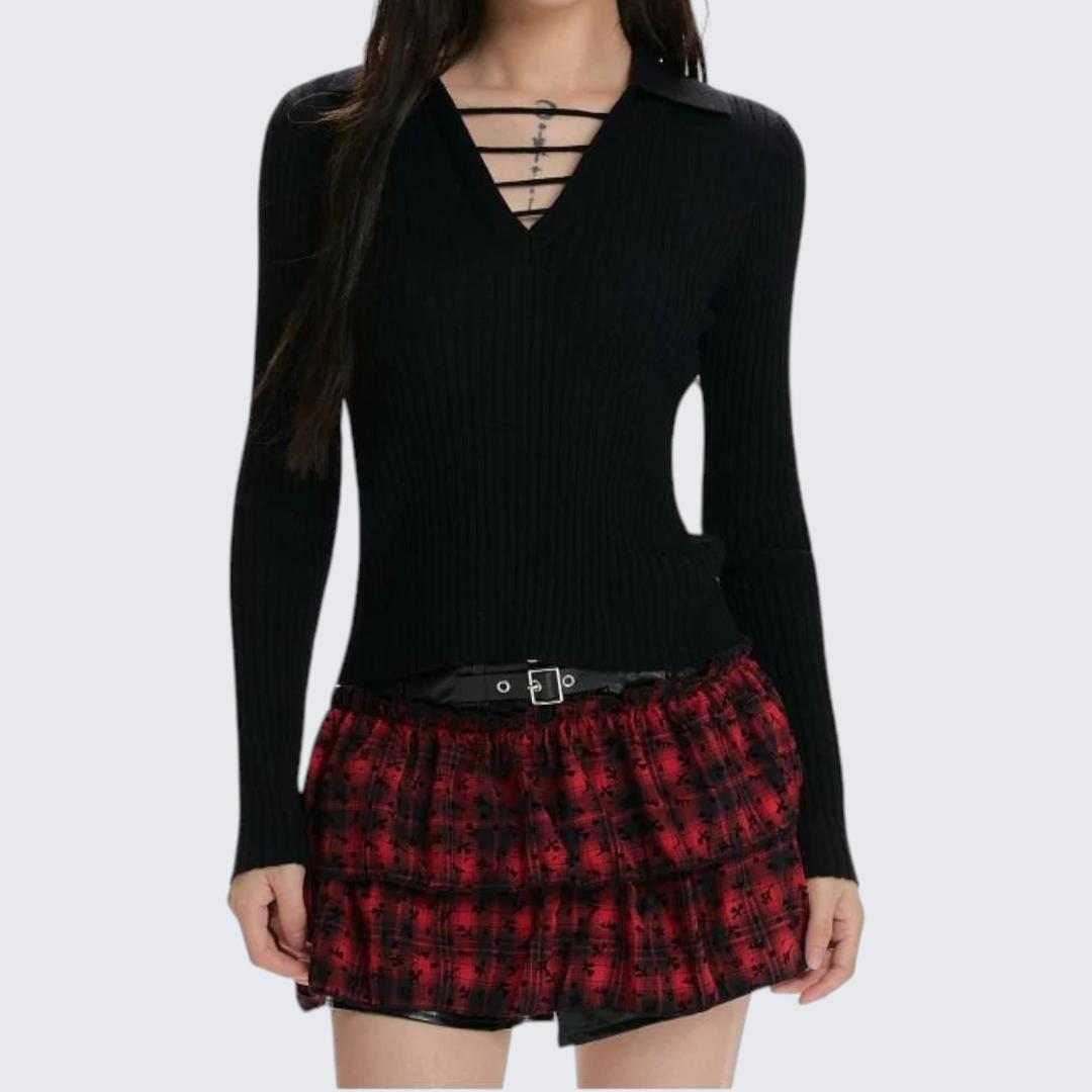 Yellow V-Neck Long-Sleeve Knitted Sweater For Women - Spring & Autumn